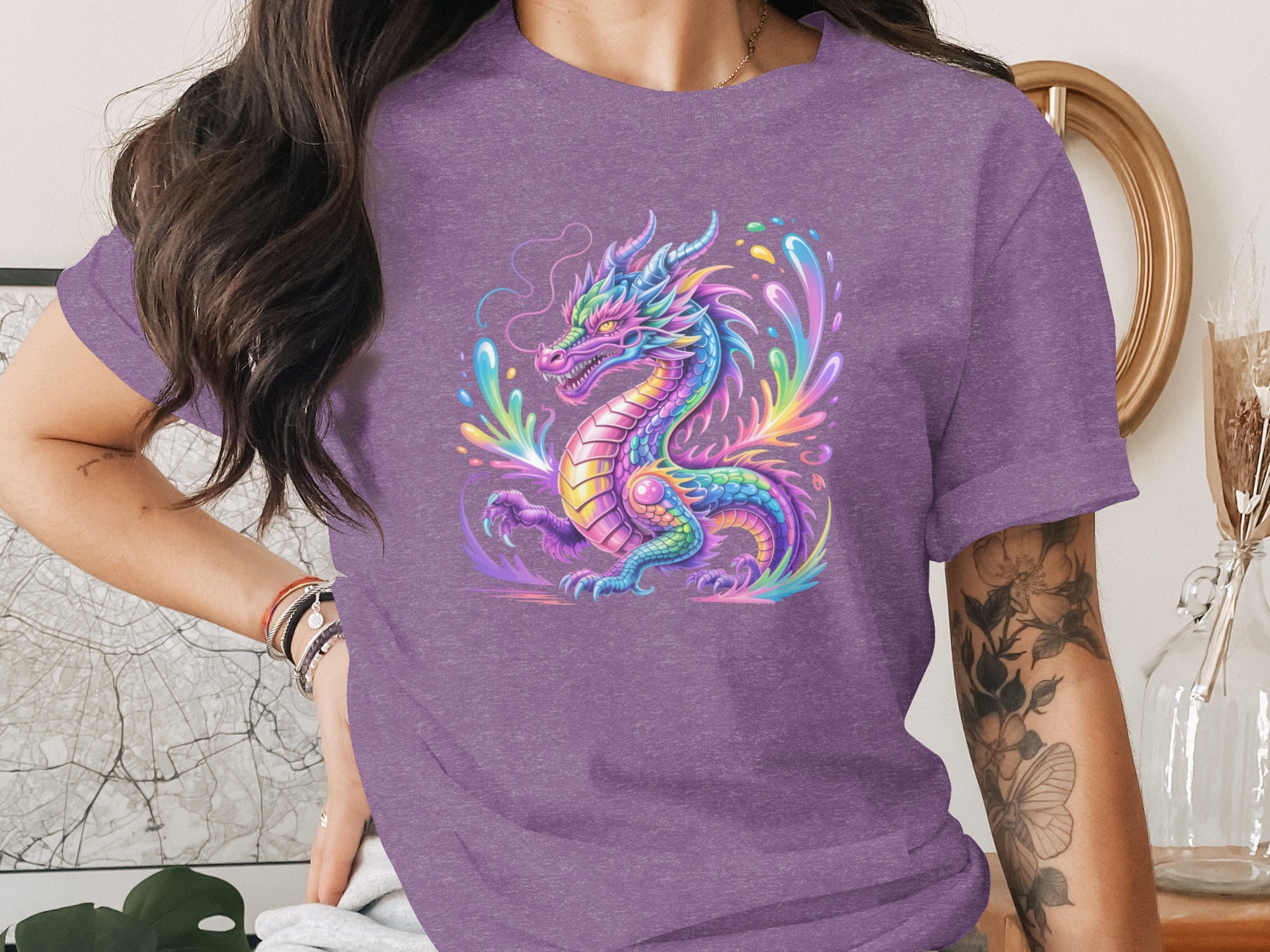 Vibrant Multicolor Dragon Graphic T-Shirt for Women