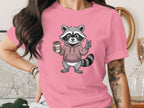 Cute Raccoon in Hoodie Drinking Coffee T-shirt