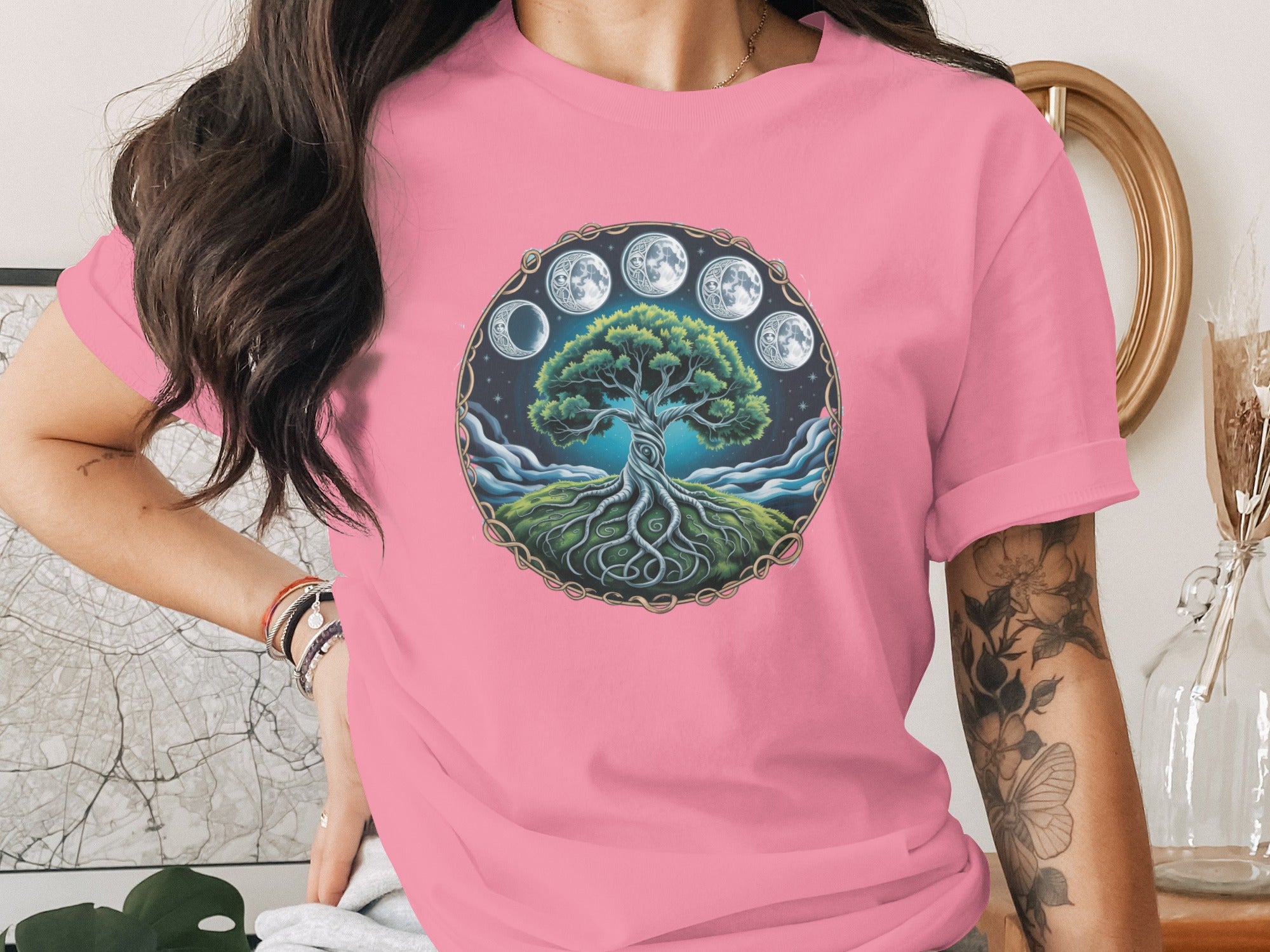 Mystical Tree of Life and Moon Phases Graphic Tee