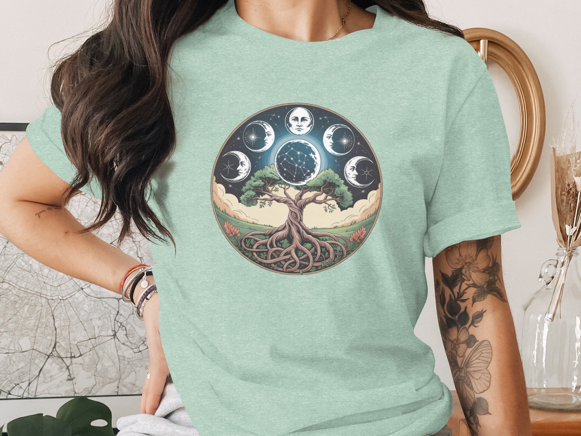 Moon Phase Tree of Life Celestial Design T-Shirt