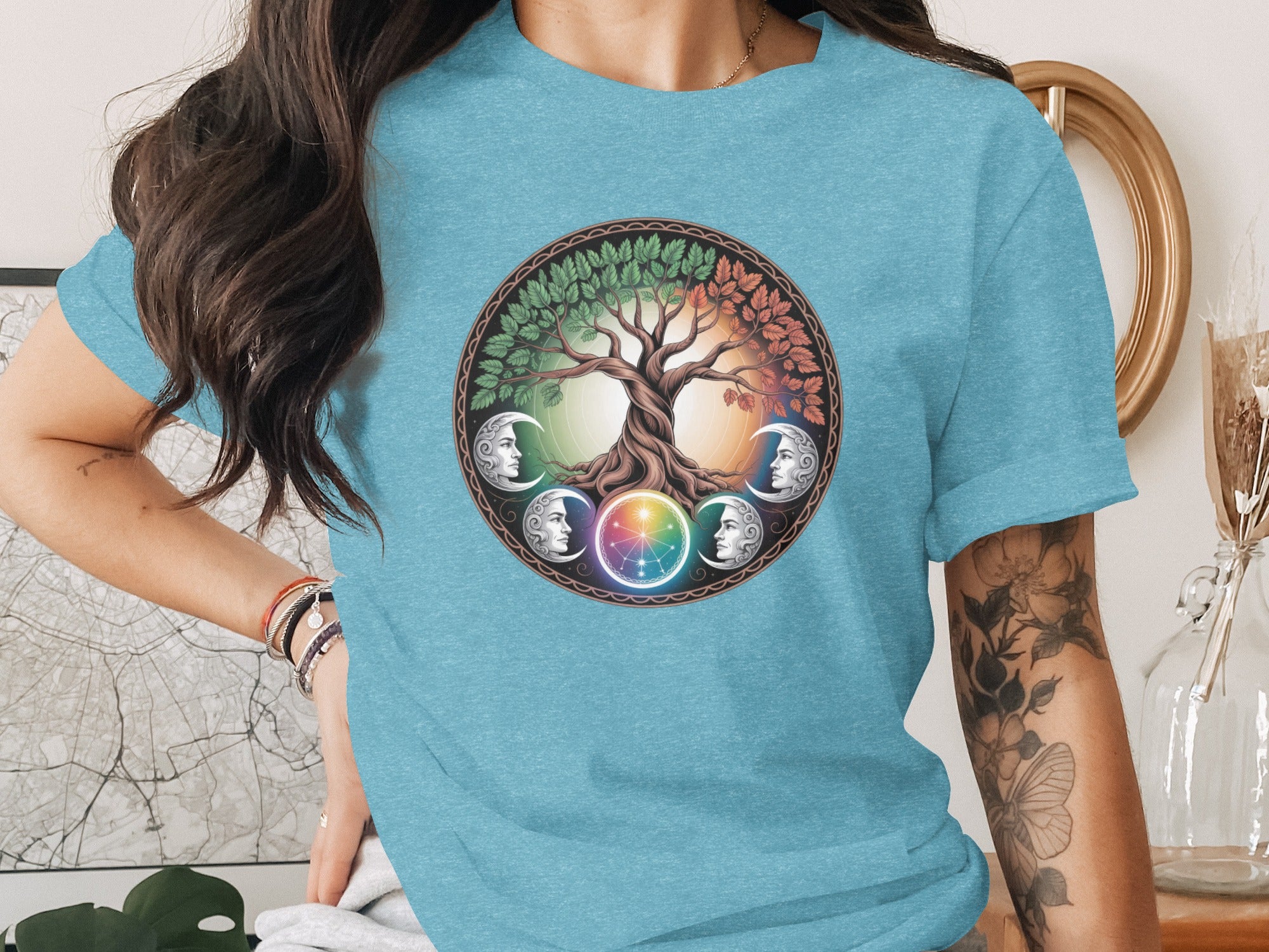 Mystical Tree of Life Moon Phases Graphic Tee Shirt