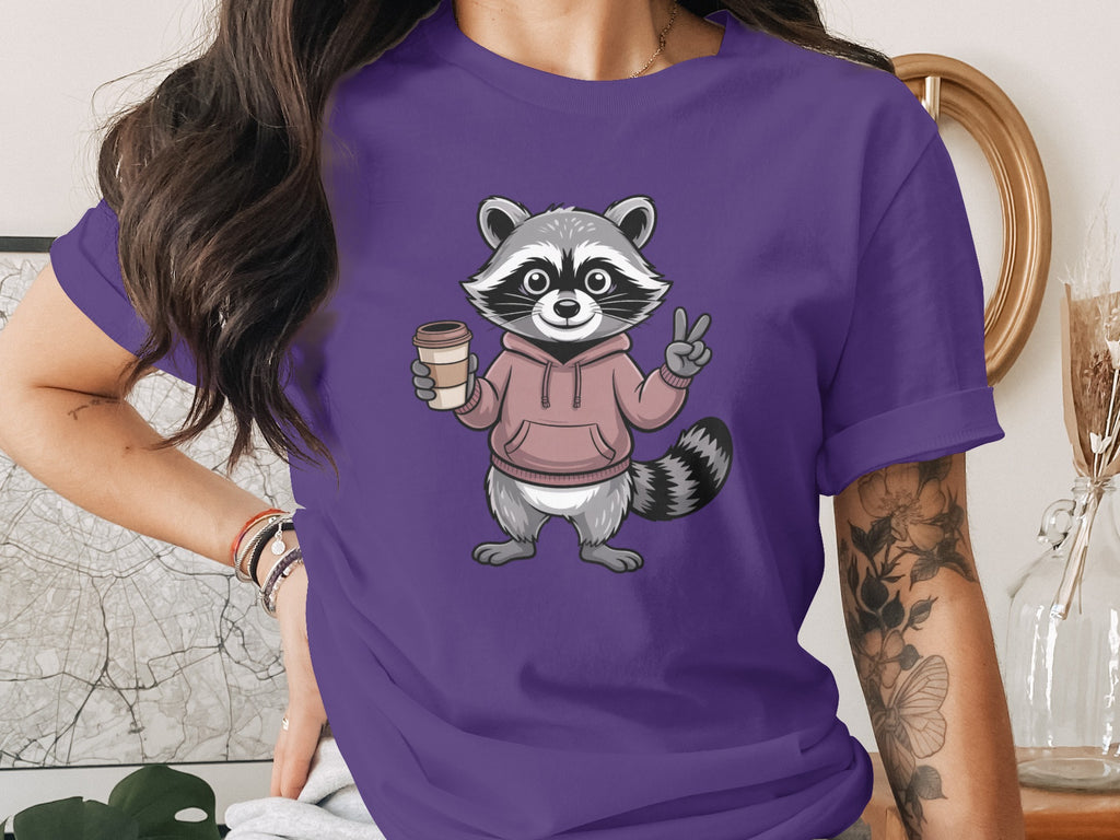 Cute Raccoon Holding Coffee Graphic Shirt Product