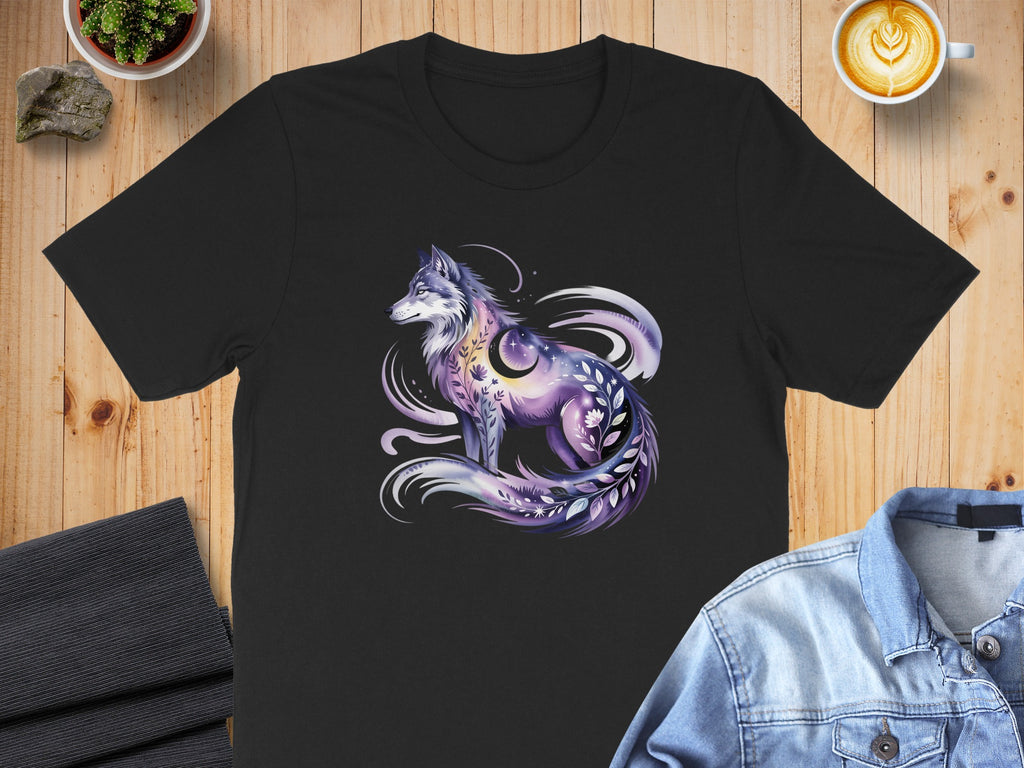 Mystical Wolf Graphic Art Design on Black Shirt