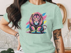 Colorful Lion Artwork on Light Green Women's Shirt