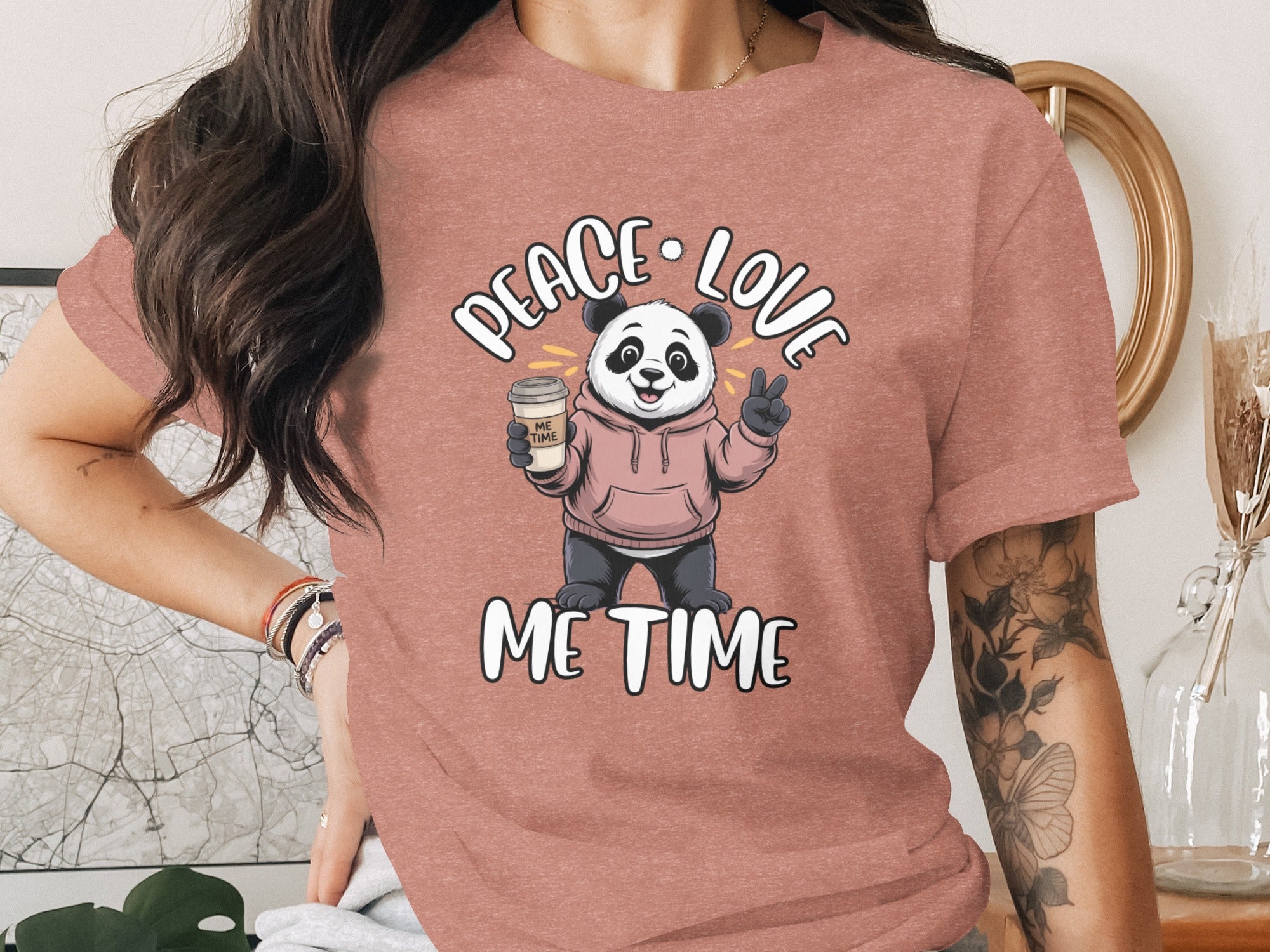 Peace Love Me Time Panda Design T-shirt