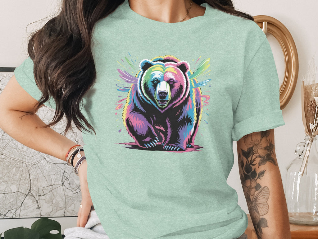 Colorful Artistic Bear Design Graphic T-shirt