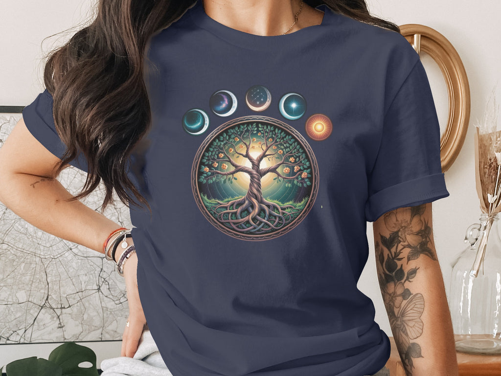 Tree of Life Moon Phases Graphic Tee Shirt Yoga Top