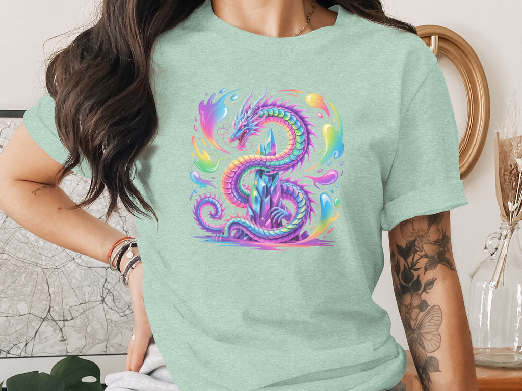 Vibrant Multicolor Dragon Graphic Casual T-Shirt