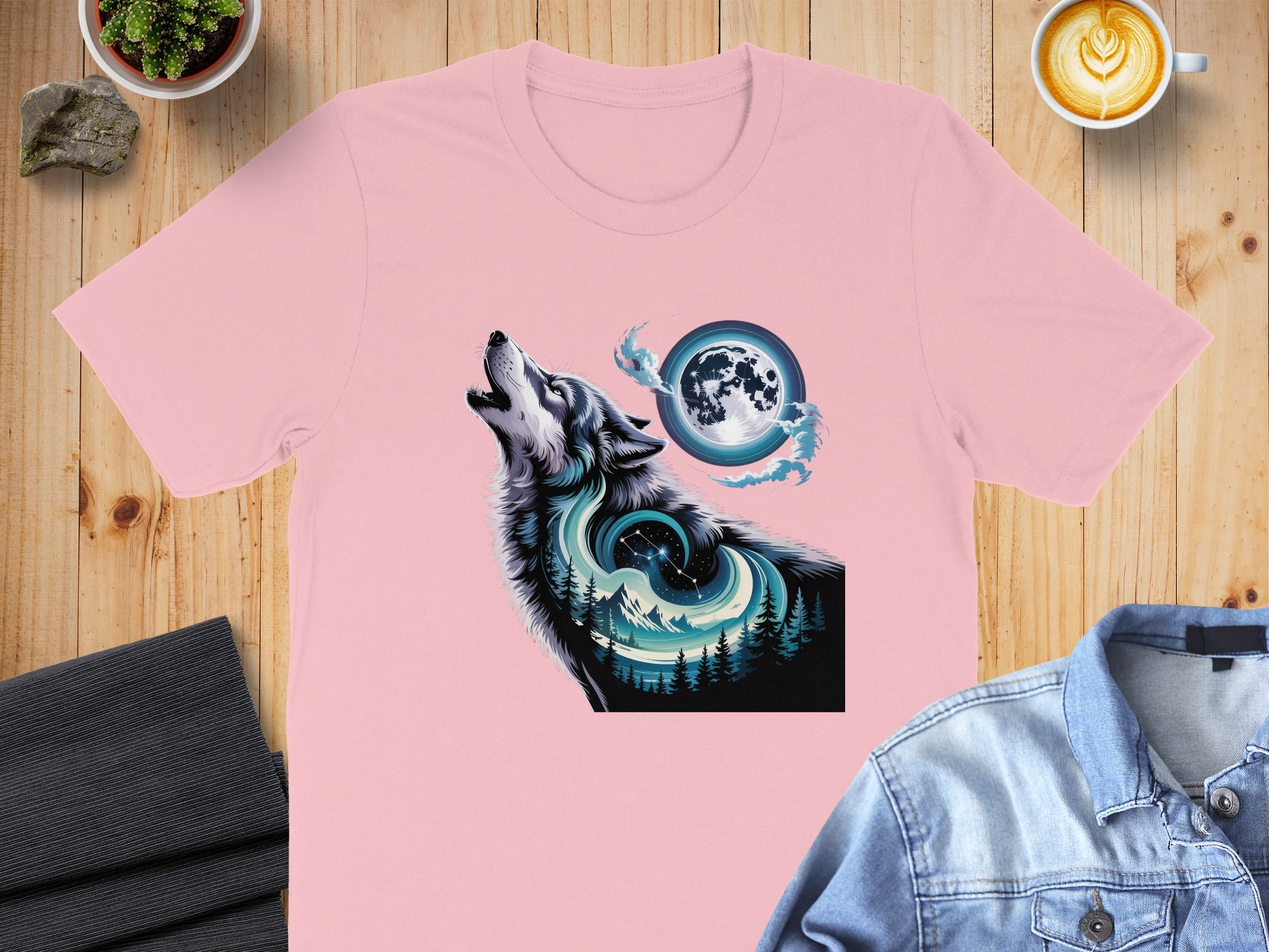 Howling Wolf Moon T-Shirt with Scenic Forest Design