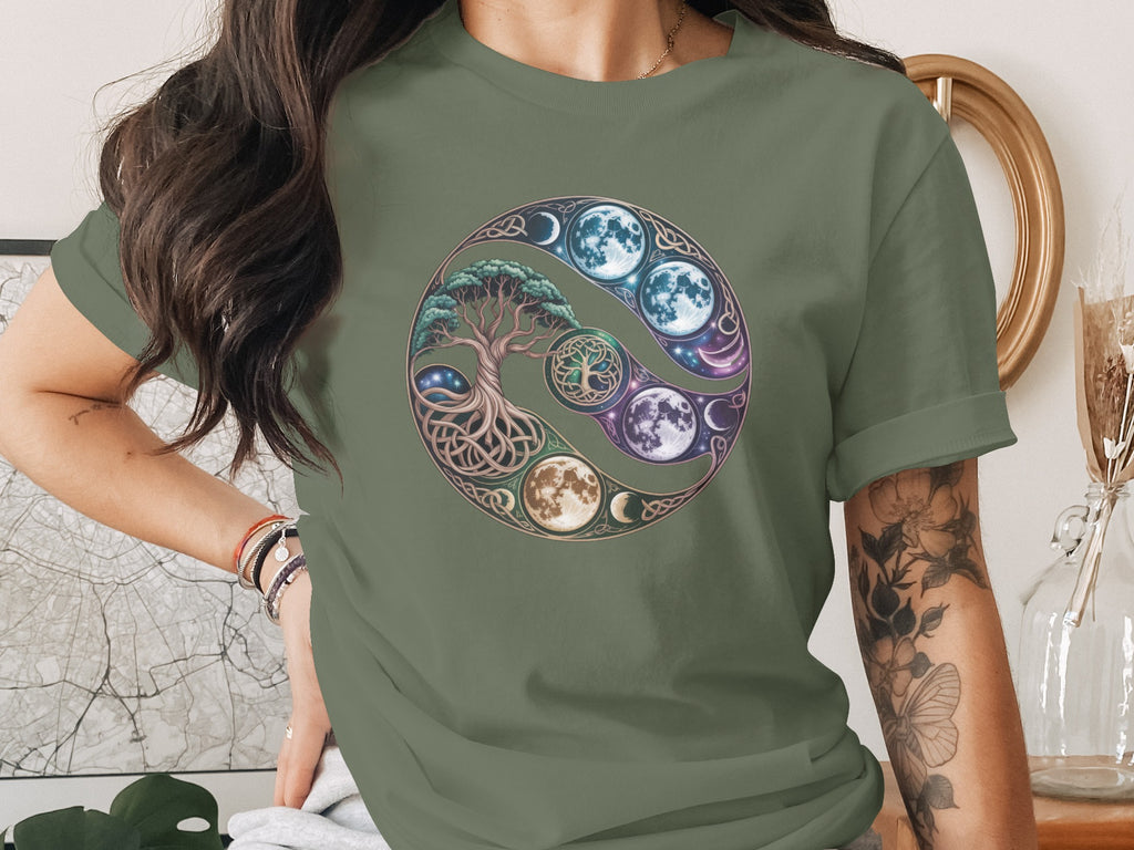 Yin Yang Tree Of Life And Moon Phases Design Shirt