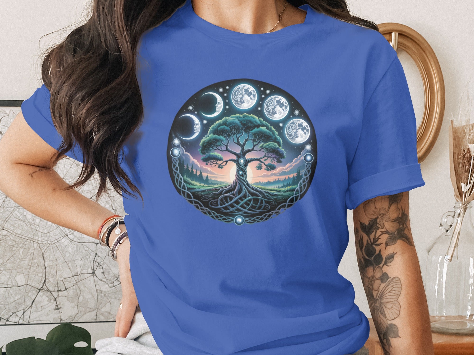 Night Sky Tree of Life Moon Phases Graphic T-Shirt
