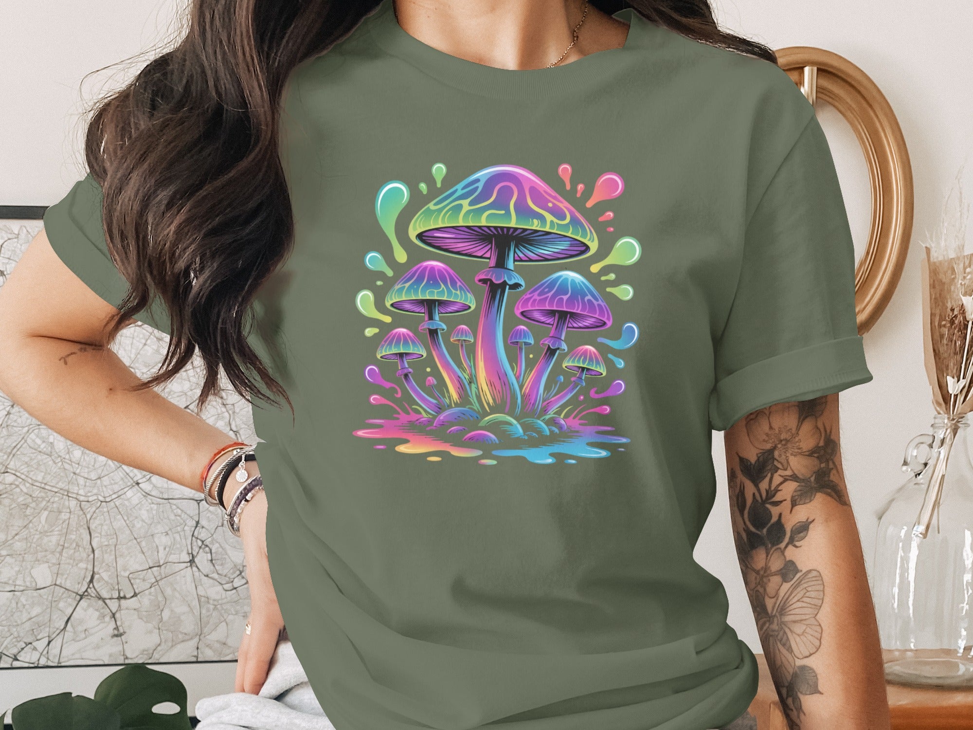 Colorful Psychedelic Mushroom Graphic Tee Shirt