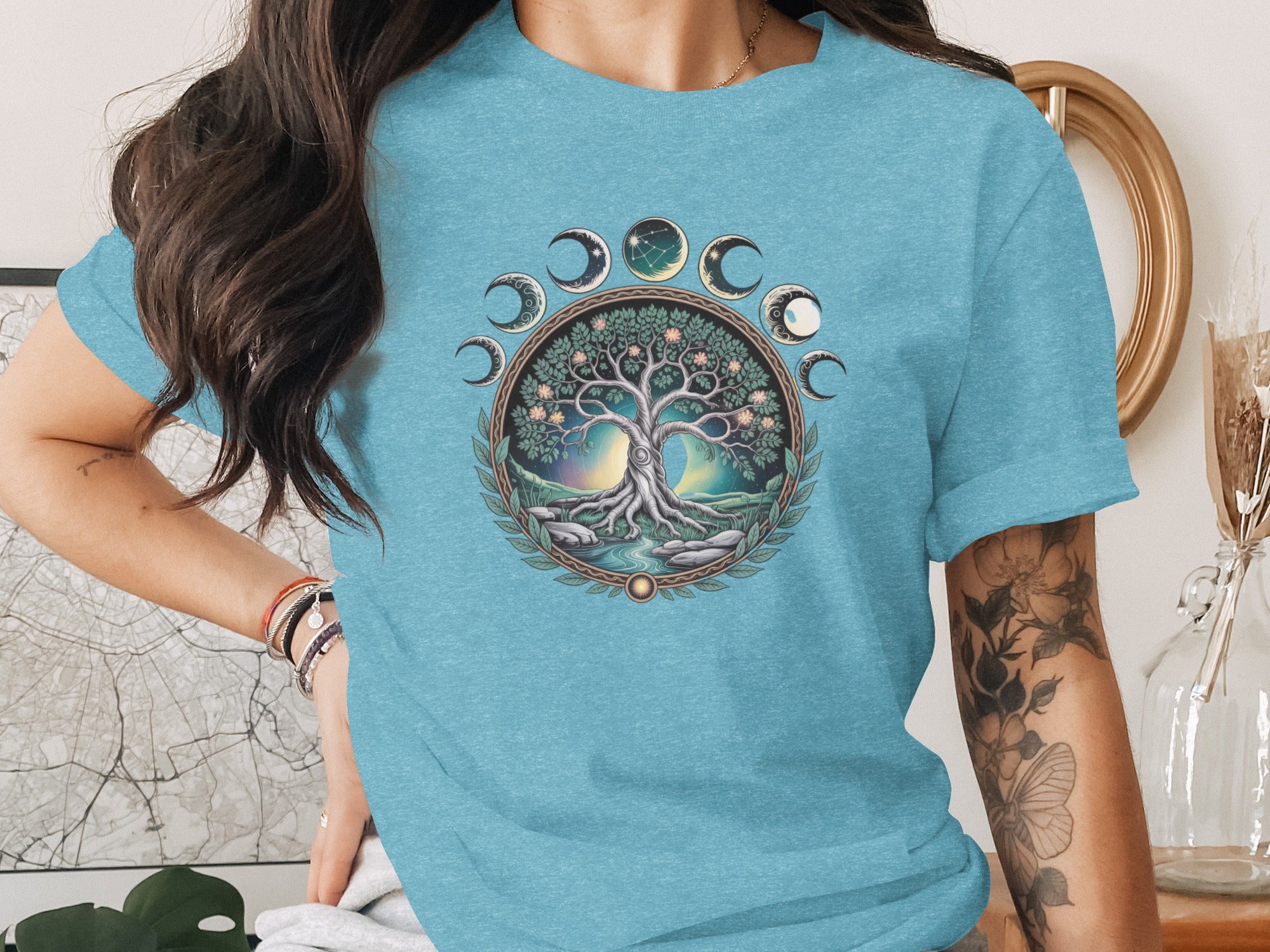 Mystical Tree of Life and Moon Phases Graphic Tee