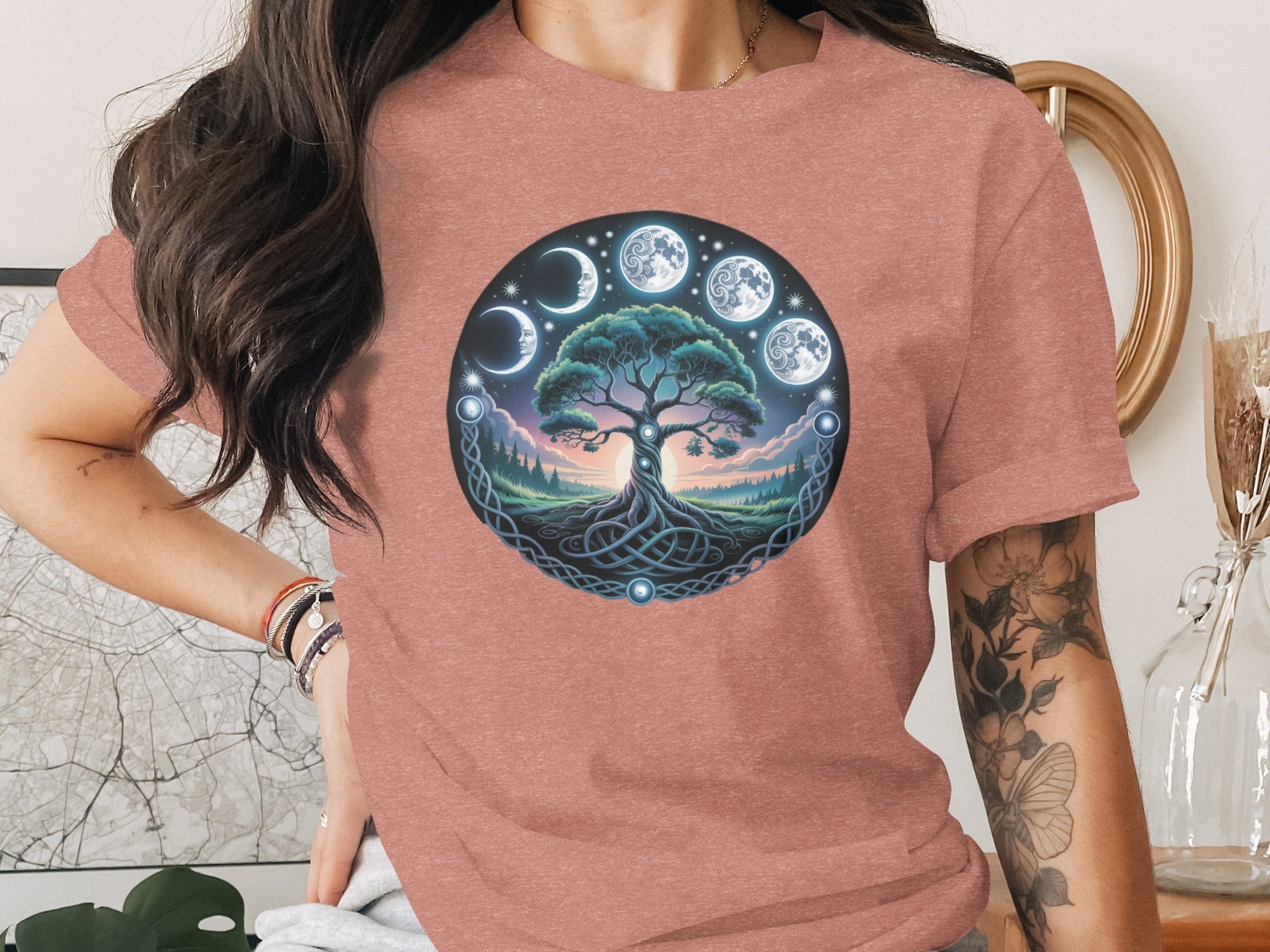 Mystical Tree of Life Under Moon Phases T-shirt