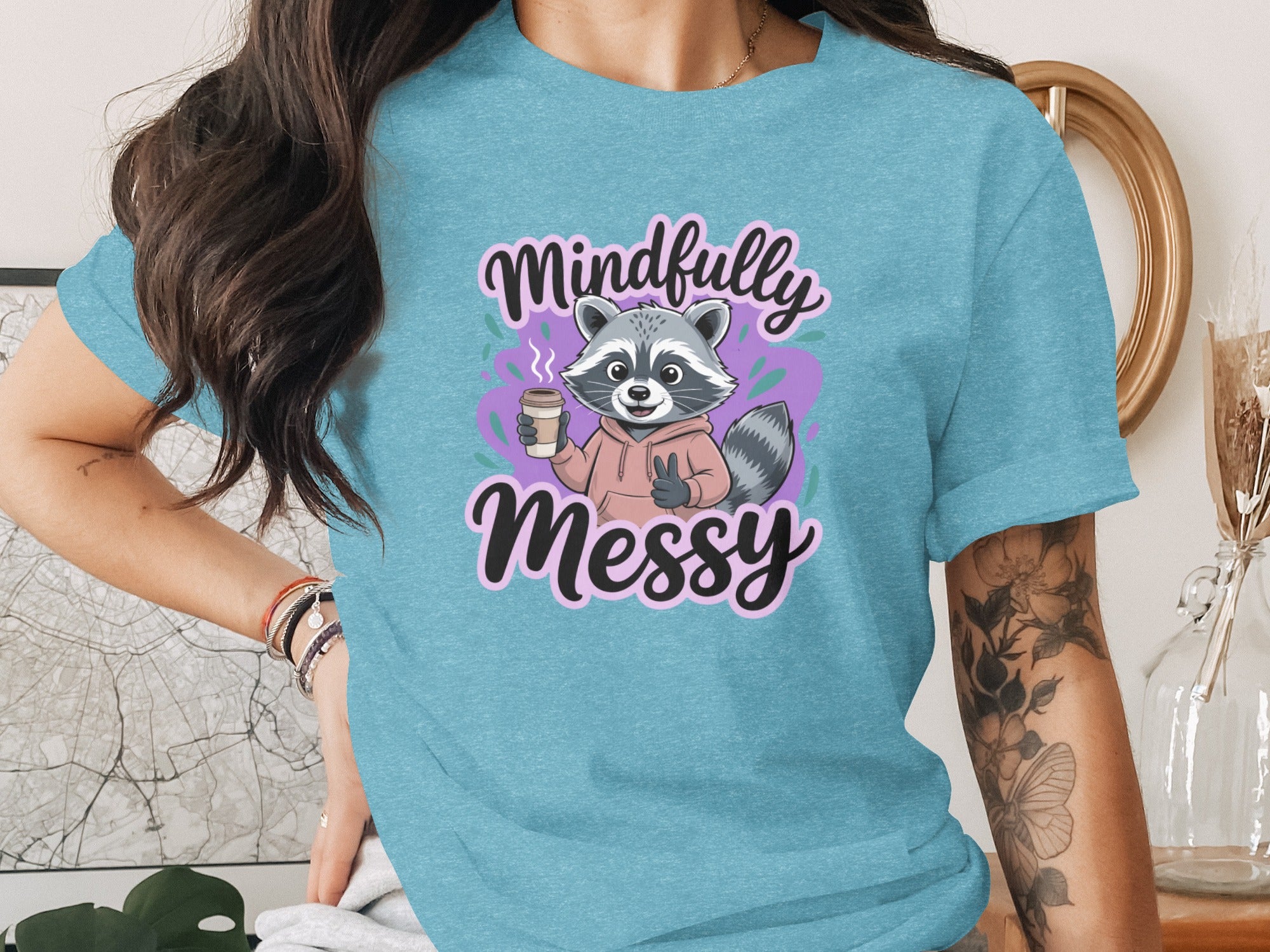 Mindfully Messy Adorable Raccoon Graphic Tee Shirt