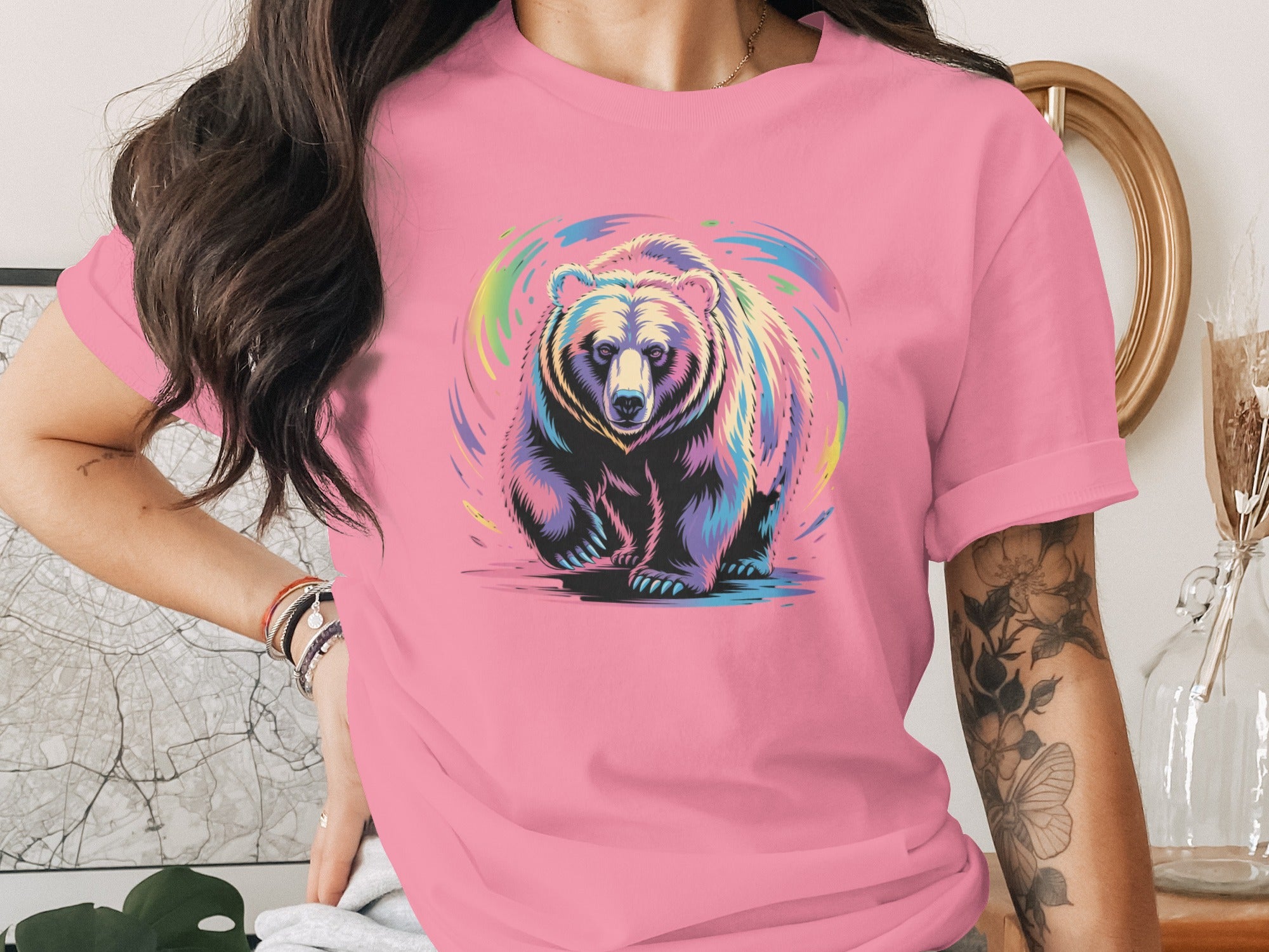 Colorful Bear Artwork Pink Graphic T-Shirt Product