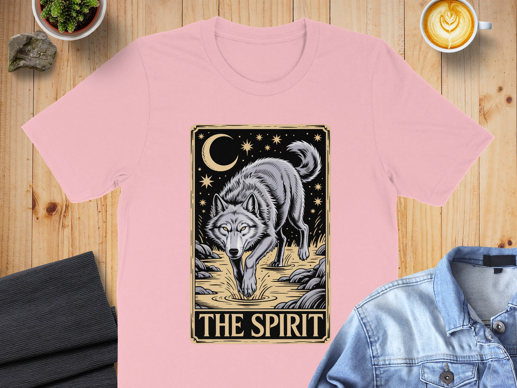 The Spirit Wolf Moon Starry Night Pink T-Shirt