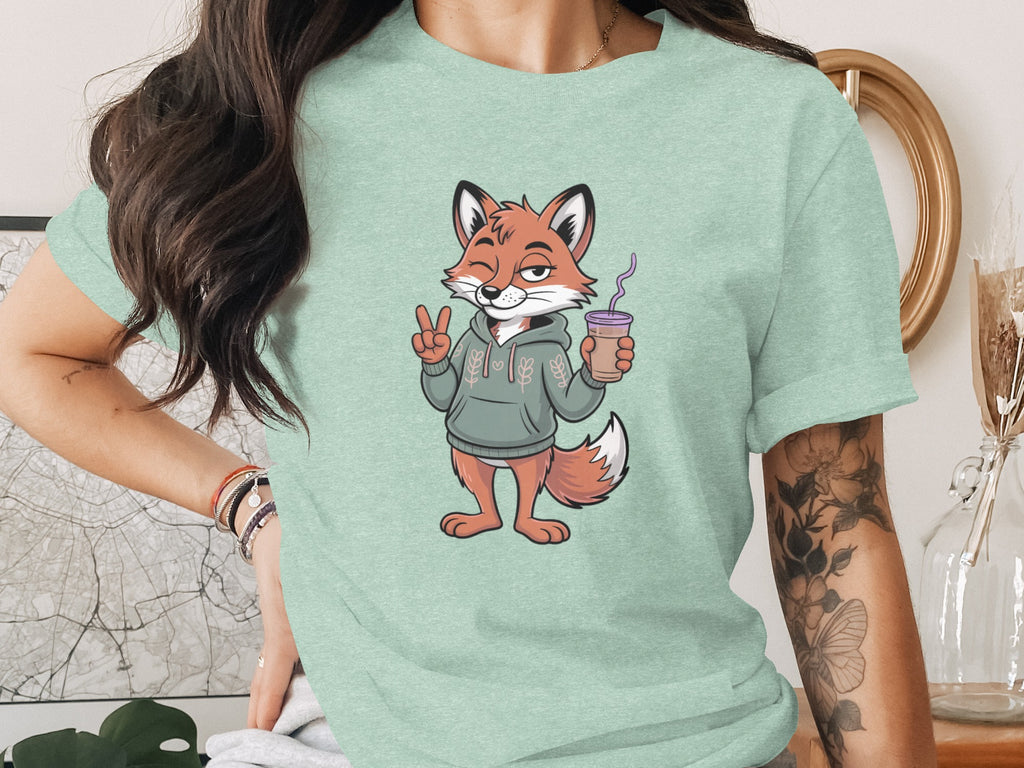 Cool Fox in Hoodie Cartoon Printed Unisex T-Shirt