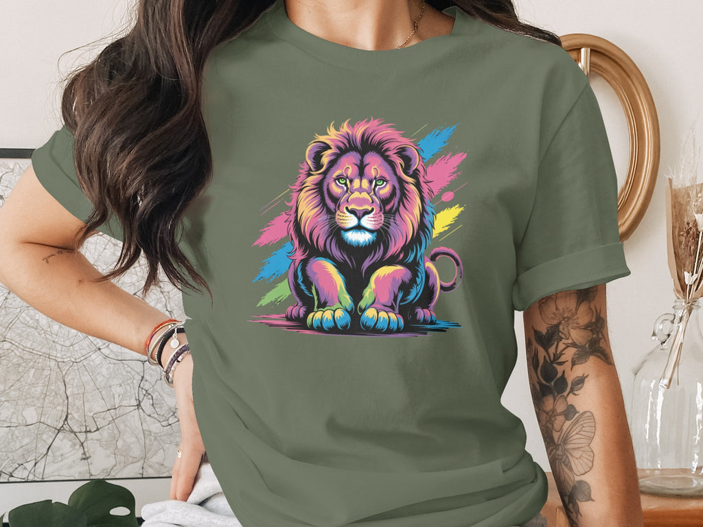 Vibrant Multicolored Lion Graphic Tee for Casual Wear