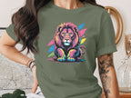 Vibrant Multicolored Lion Graphic Tee for Casual Wear