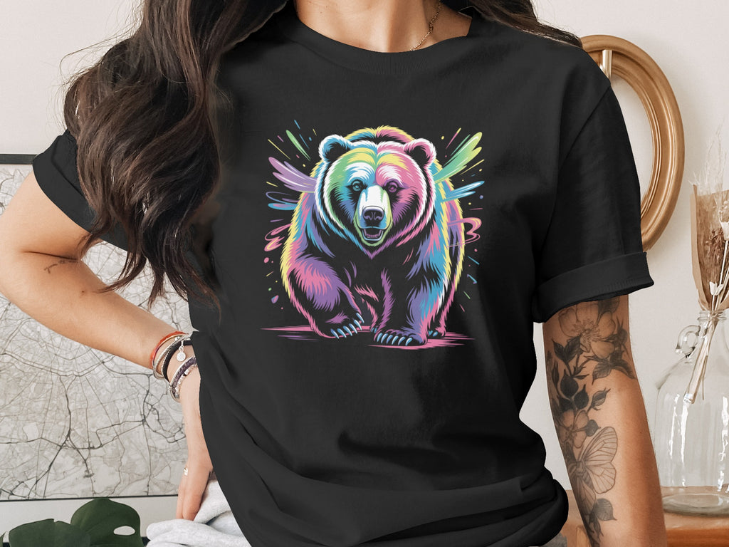 Colorful Psychedelic Bear Graphic Design Shirt