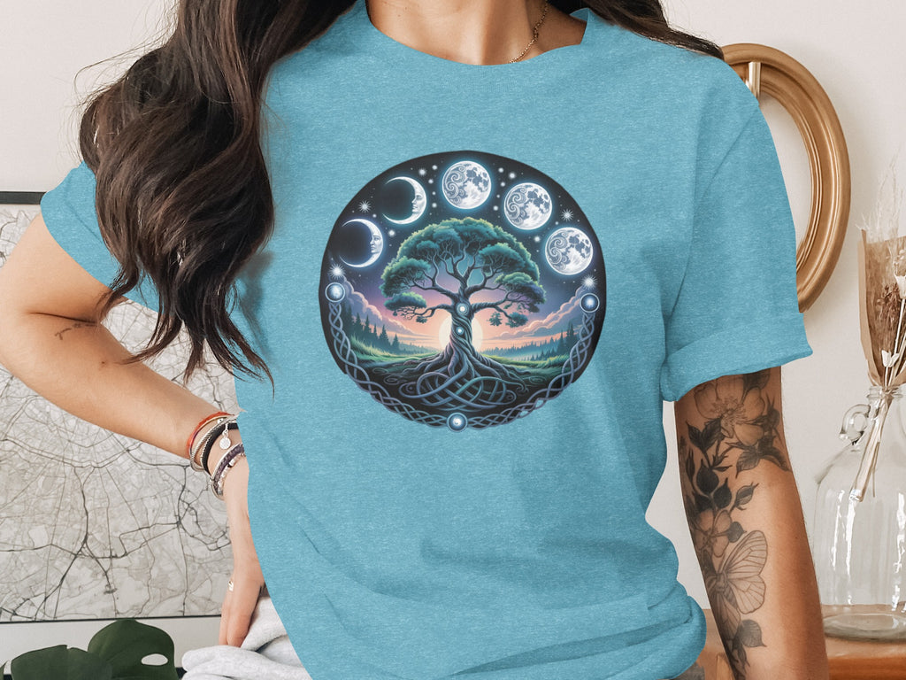 Mystical Tree and Moon Phases Graphic Tee
