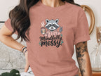 Mindfully Messy Cute Raccoon Holding Coffee Hand Sign Tee