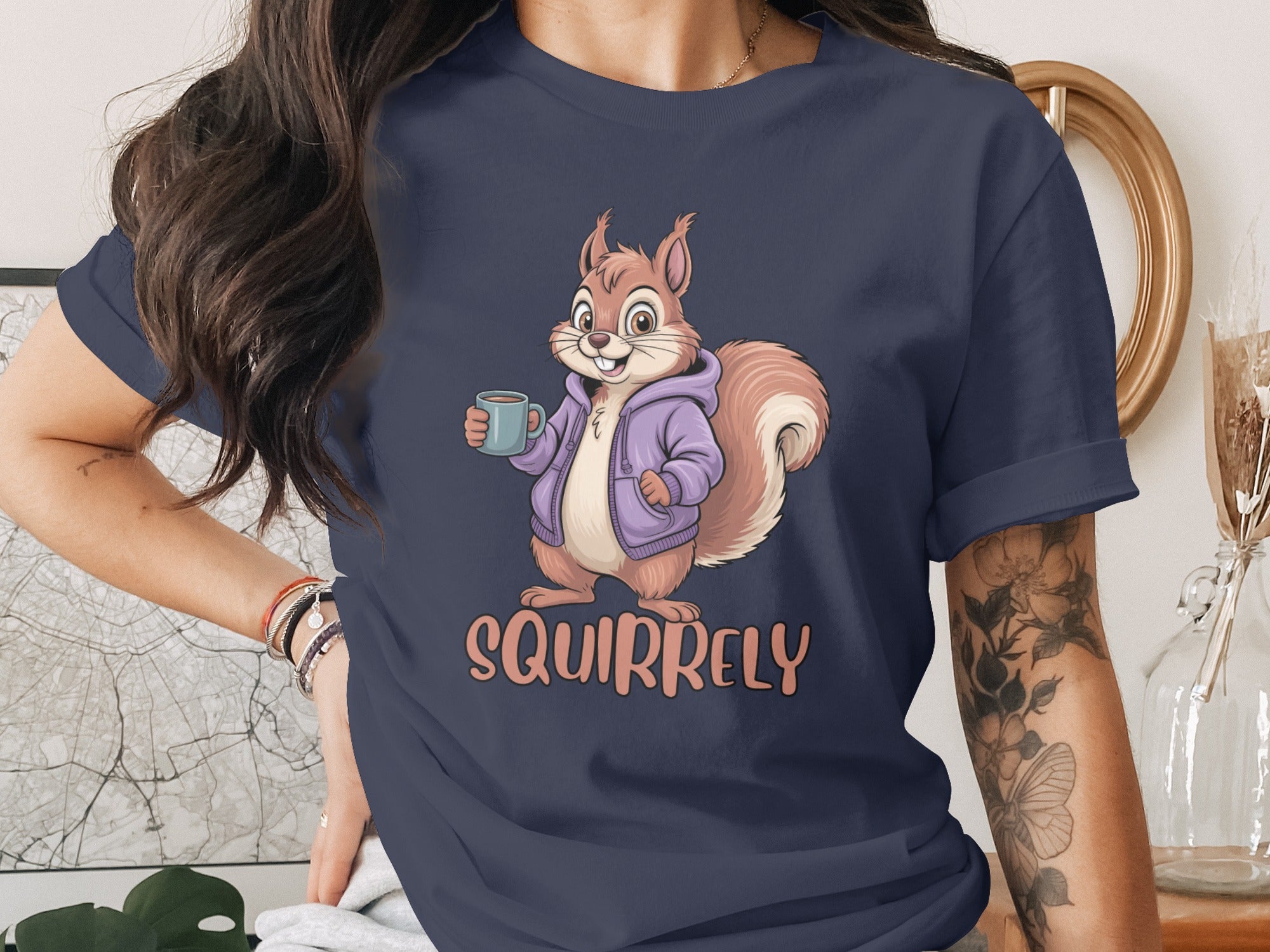 Squirrel Holding Mug Cute Graphic Tee 'Squirrely' Shirt