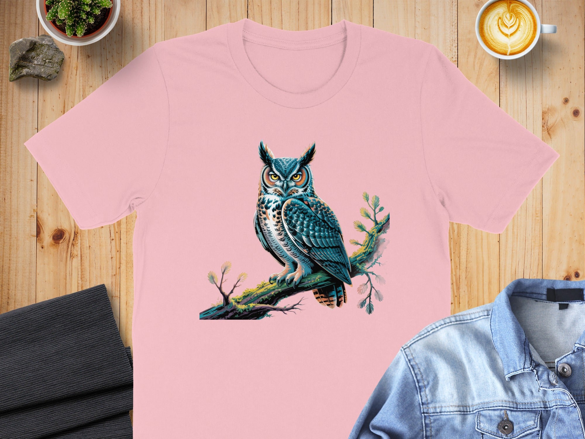 Majestic Owl Illustration on Pink Background Premium Shirt