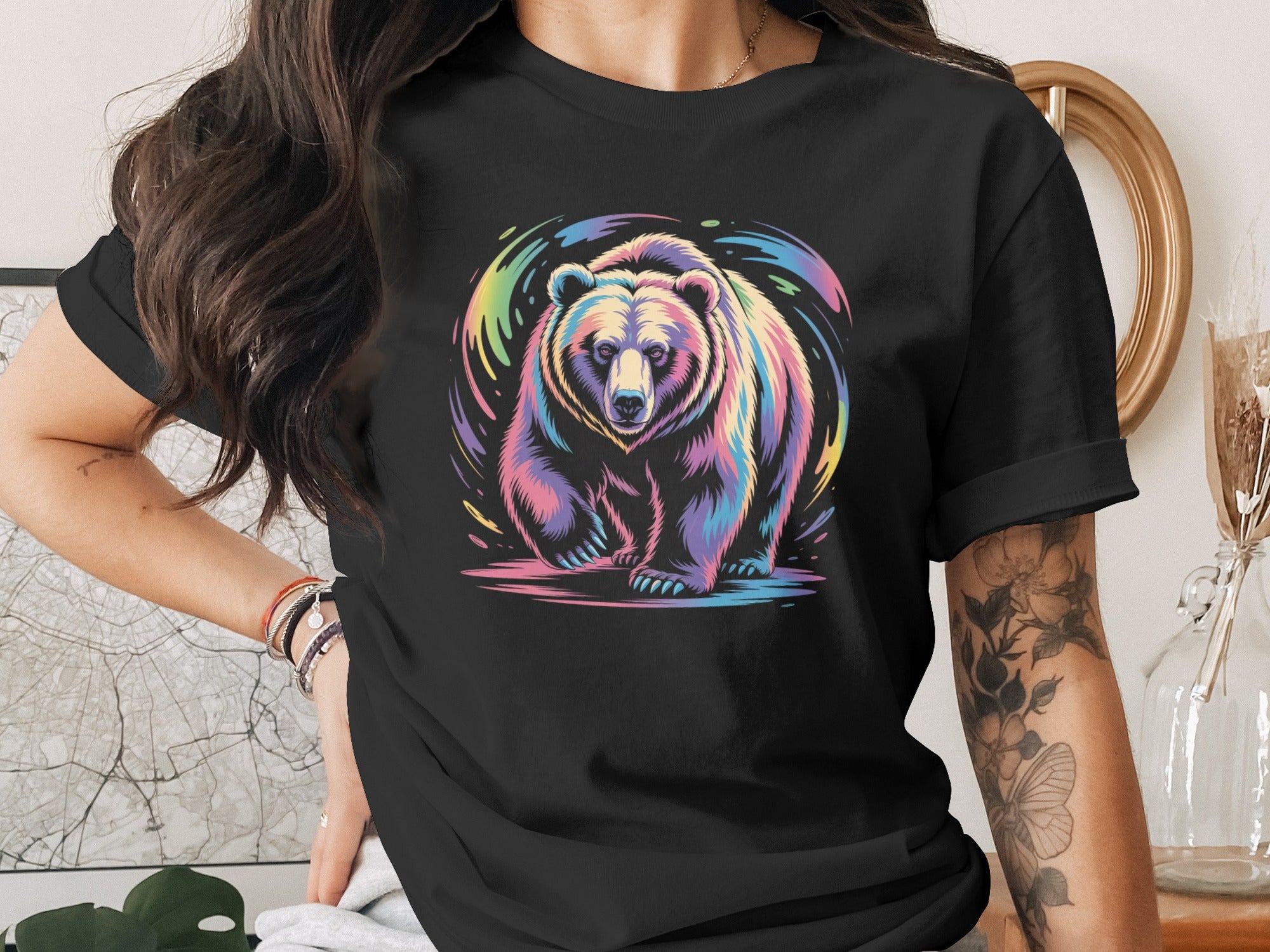 Vibrant Multicolored Bear Graphic T-Shirt Product
