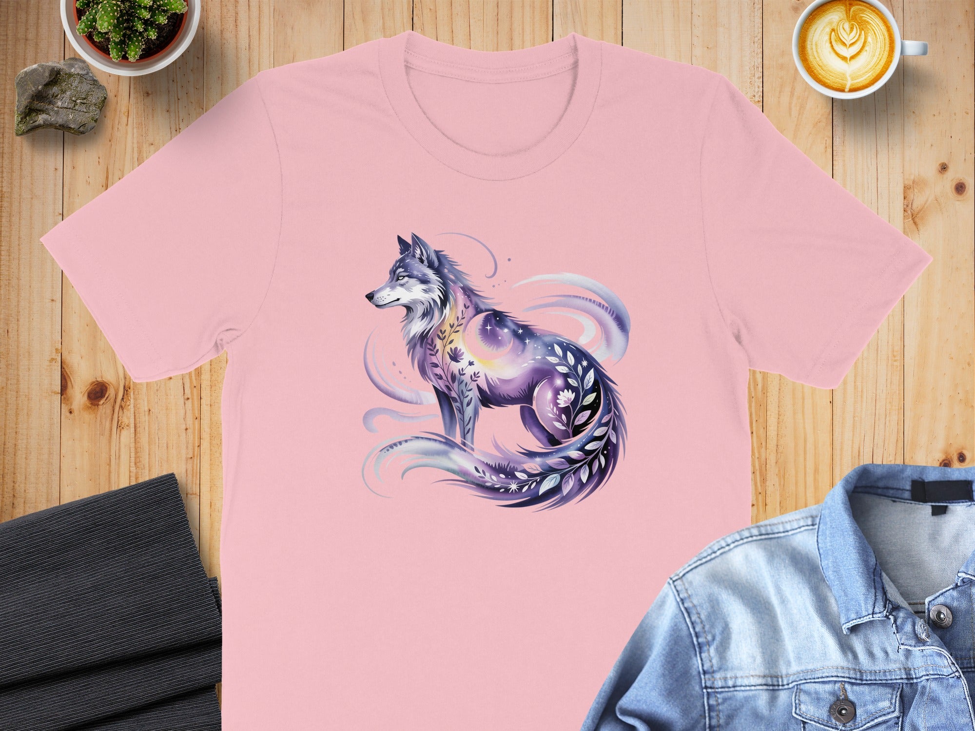 Majestic Fantasy Wolf Artwork Pink T-shirt product