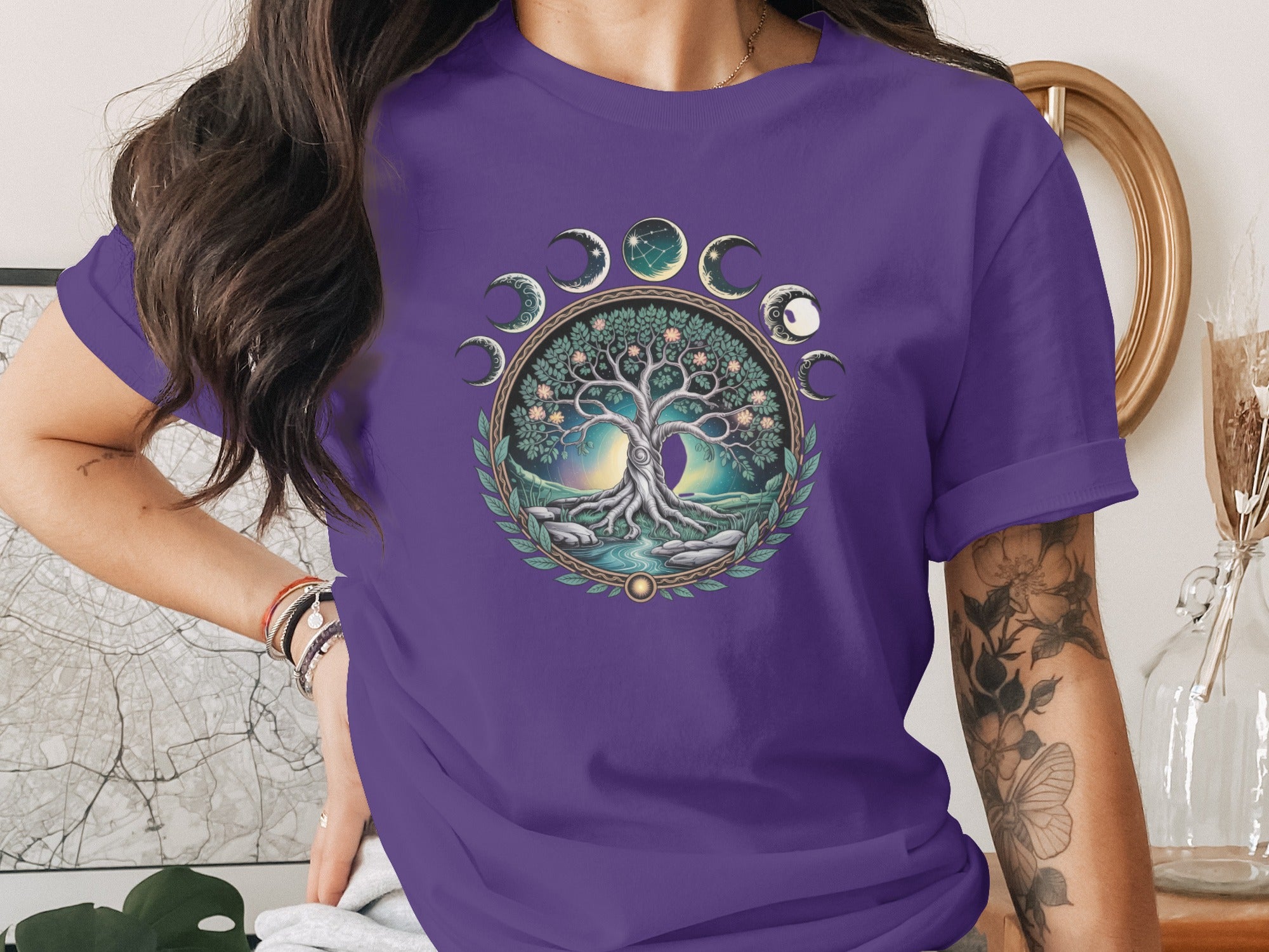 Mystical Tree of Life and Moon Phases Women's T-Shirt