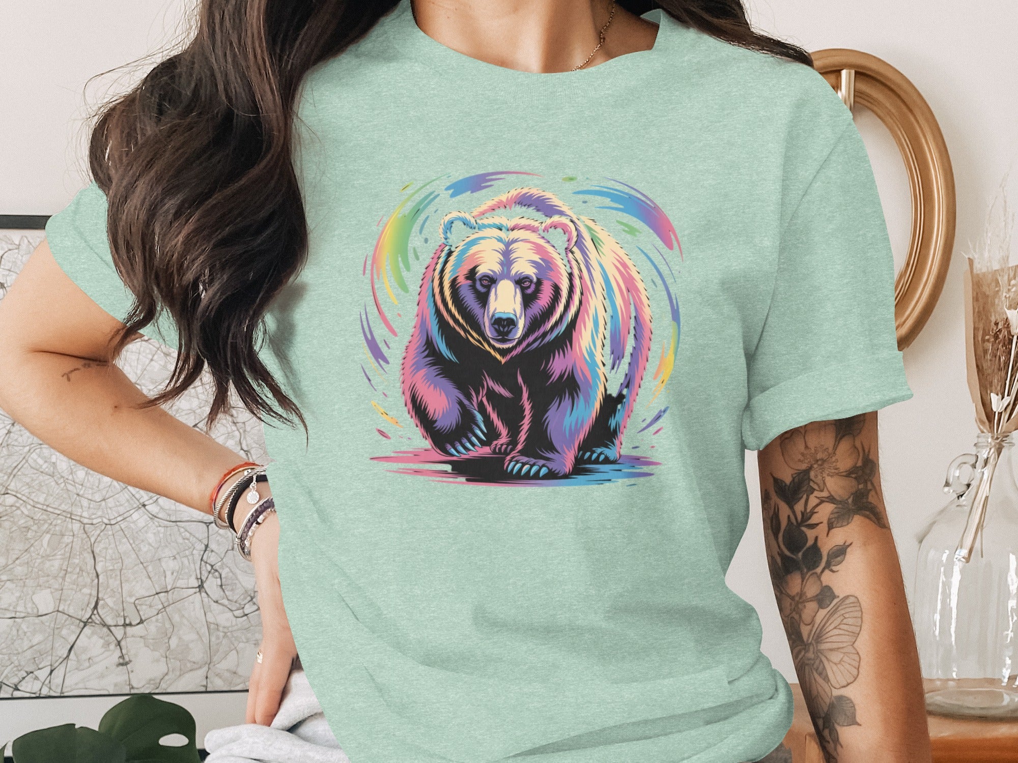 Vibrant Colorful Bear Design Tee Shirt for Animal Lovers
