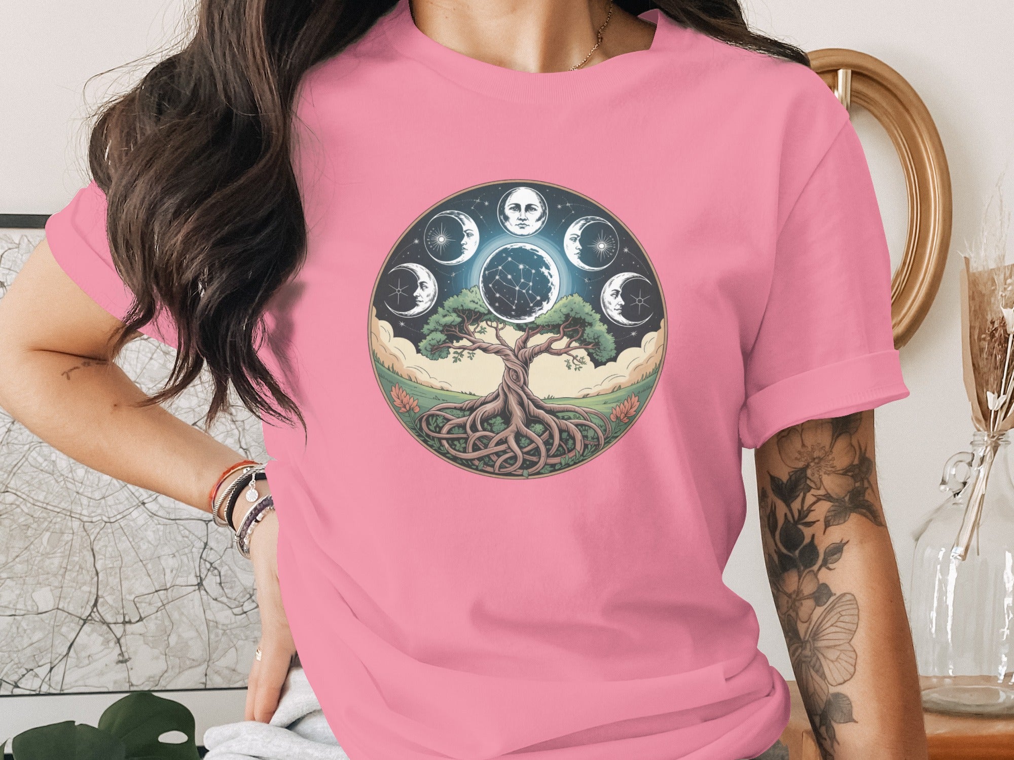 Celestial Moon Phases and Tree of Life T-Shirt Product