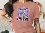 Mindfully Messy Raccoon Drinking Coffee graphic tee