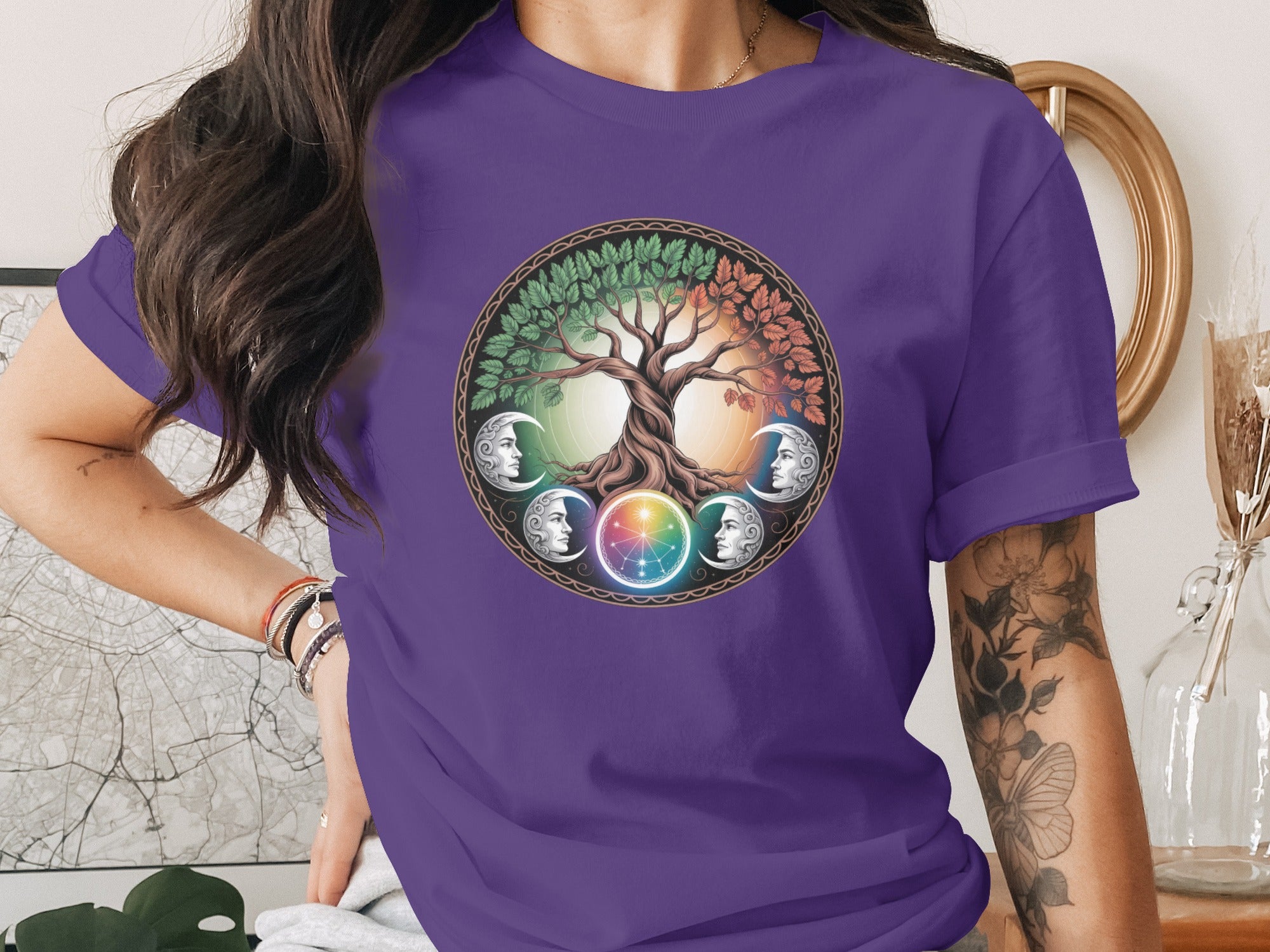 Tree of Life and Moon Phases Design Purple Shirt