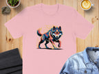 Vibrant Wolf Illustration on Pink Graphic Tee